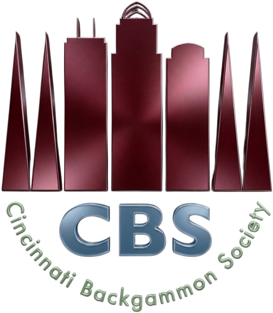 Cincinnati Backgammon Society logo: city skyline framed by backgammon points